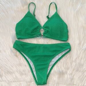 Green Crinkle Textured Bikini 2 Pc Size Small
